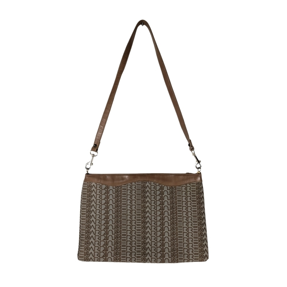 Vintage Pierre Cardin Signature Jacquard Brown Woven Clutch Shoulder Bag Purse